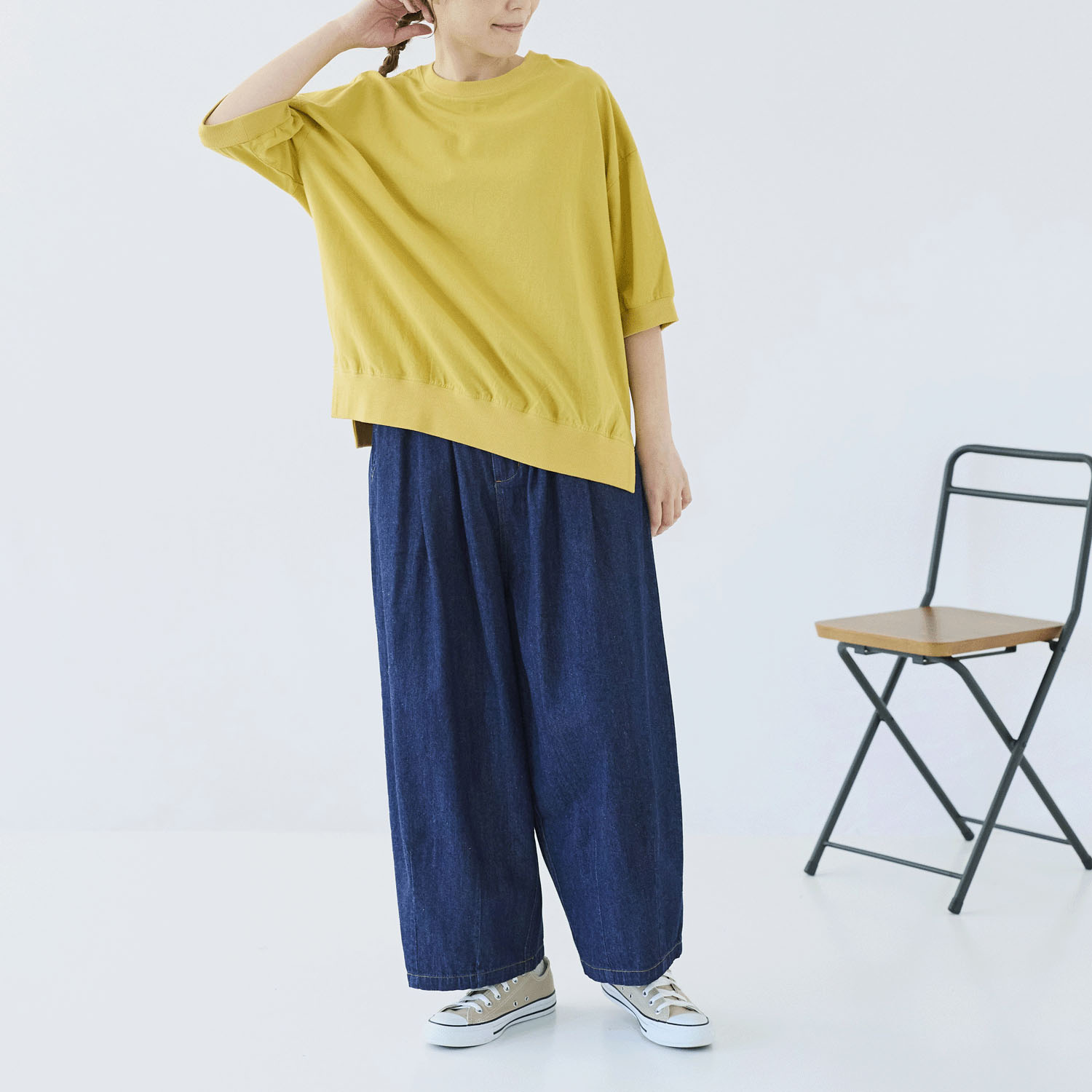 cloudnine ノンノ  綿麻レーヨン布帛×リブ切替5分袖ブラウス - 画像8