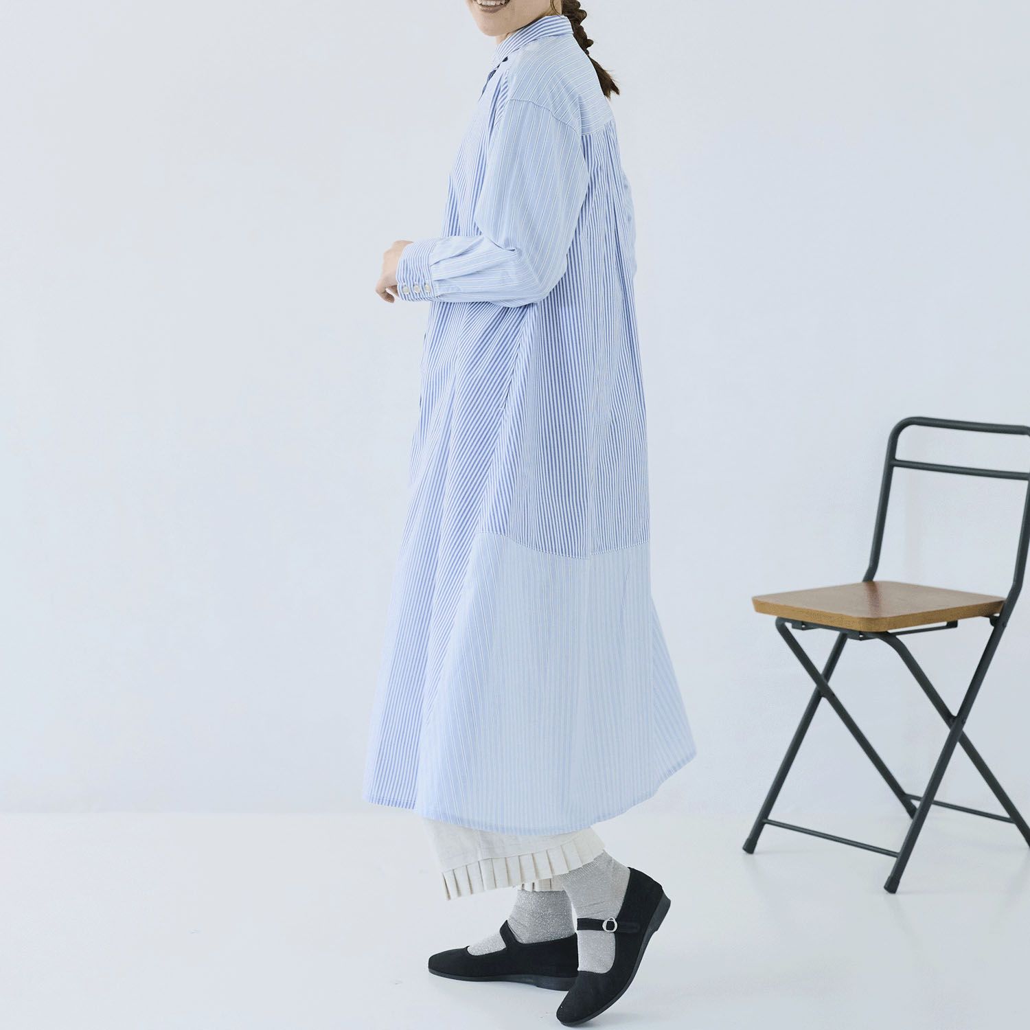 cloudnine ノンノ ストライプ切替シャツワンピース - 画像3