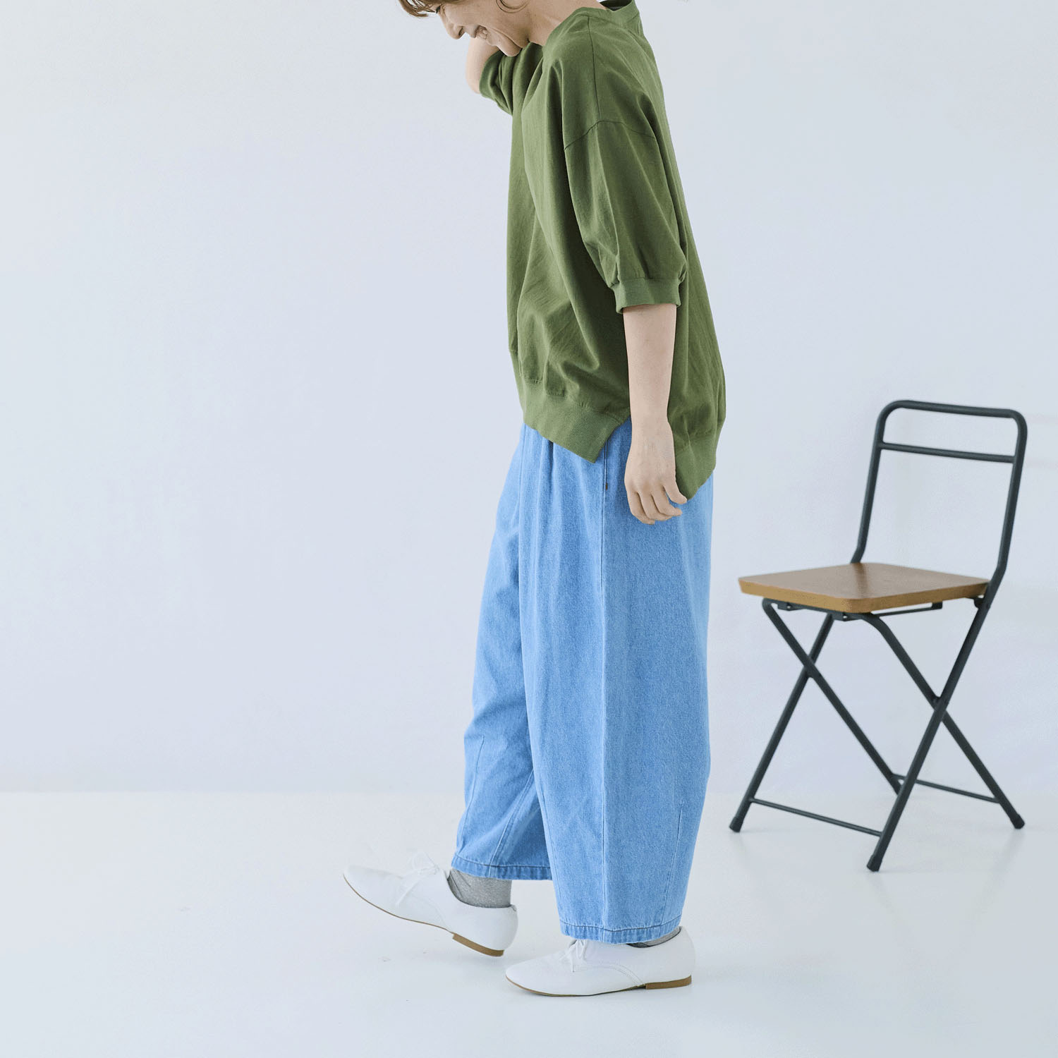 cloudnine ノンノ 7．4oz タテスラブ入りデニム10分丈 バルーンパンツ - 画像3