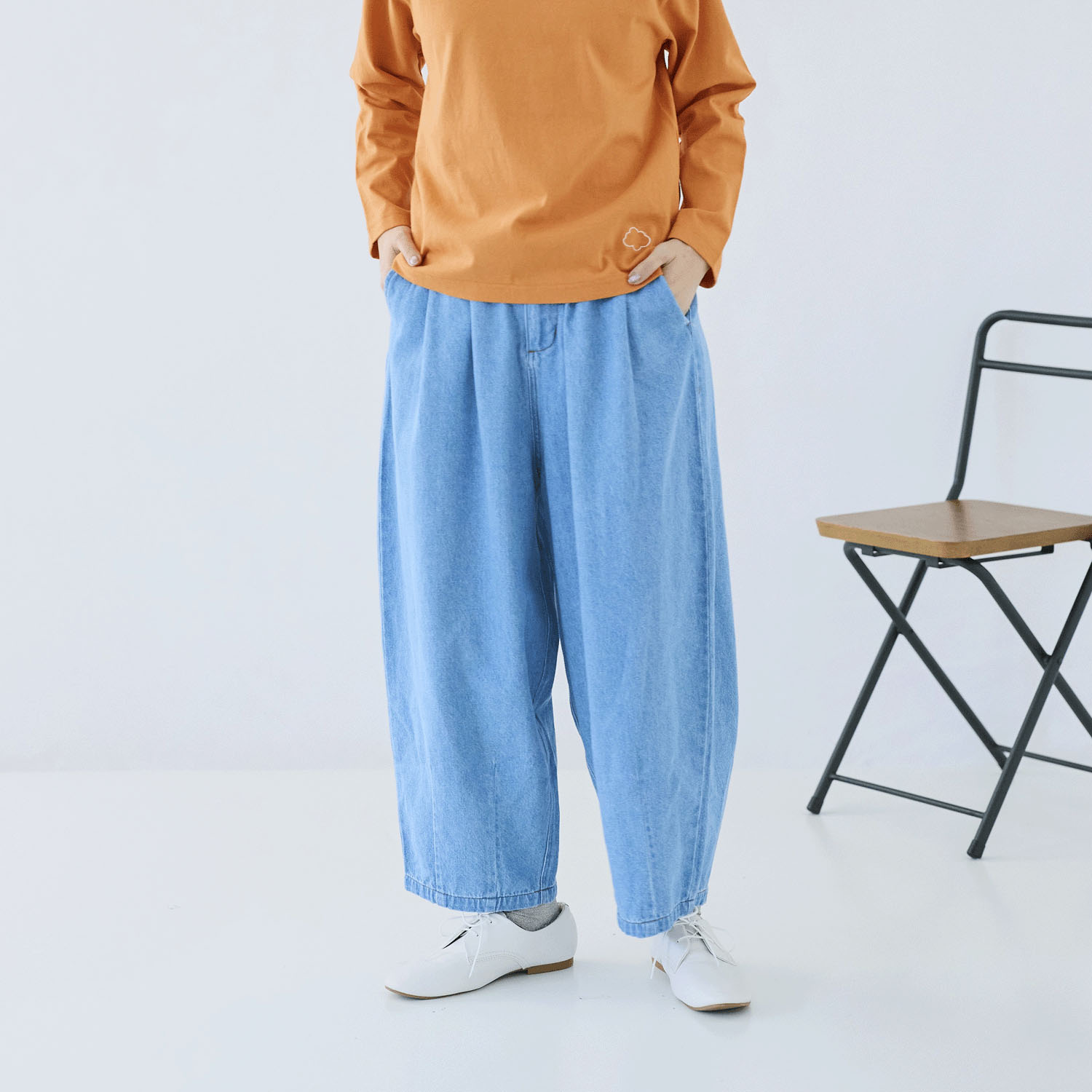 cloudnine ノンノ 7．4oz タテスラブ入りデニム10分丈 バルーンパンツ