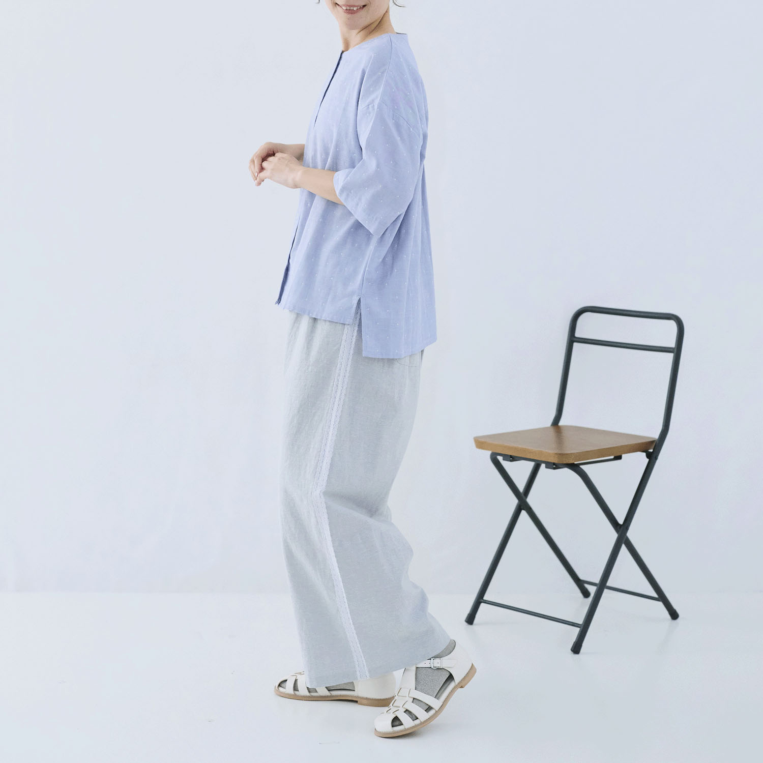 cloudnine ノンノ コットンWガーゼ ドット柄配色ブラウス - 画像11