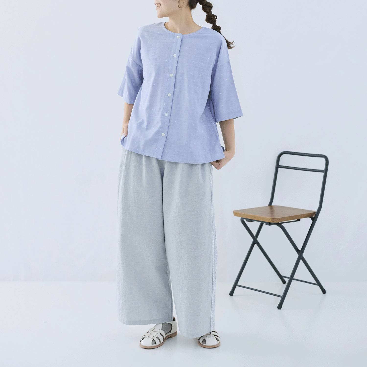 cloudnine ノンノ コットンWガーゼ ドット柄配色ブラウス - 画像10