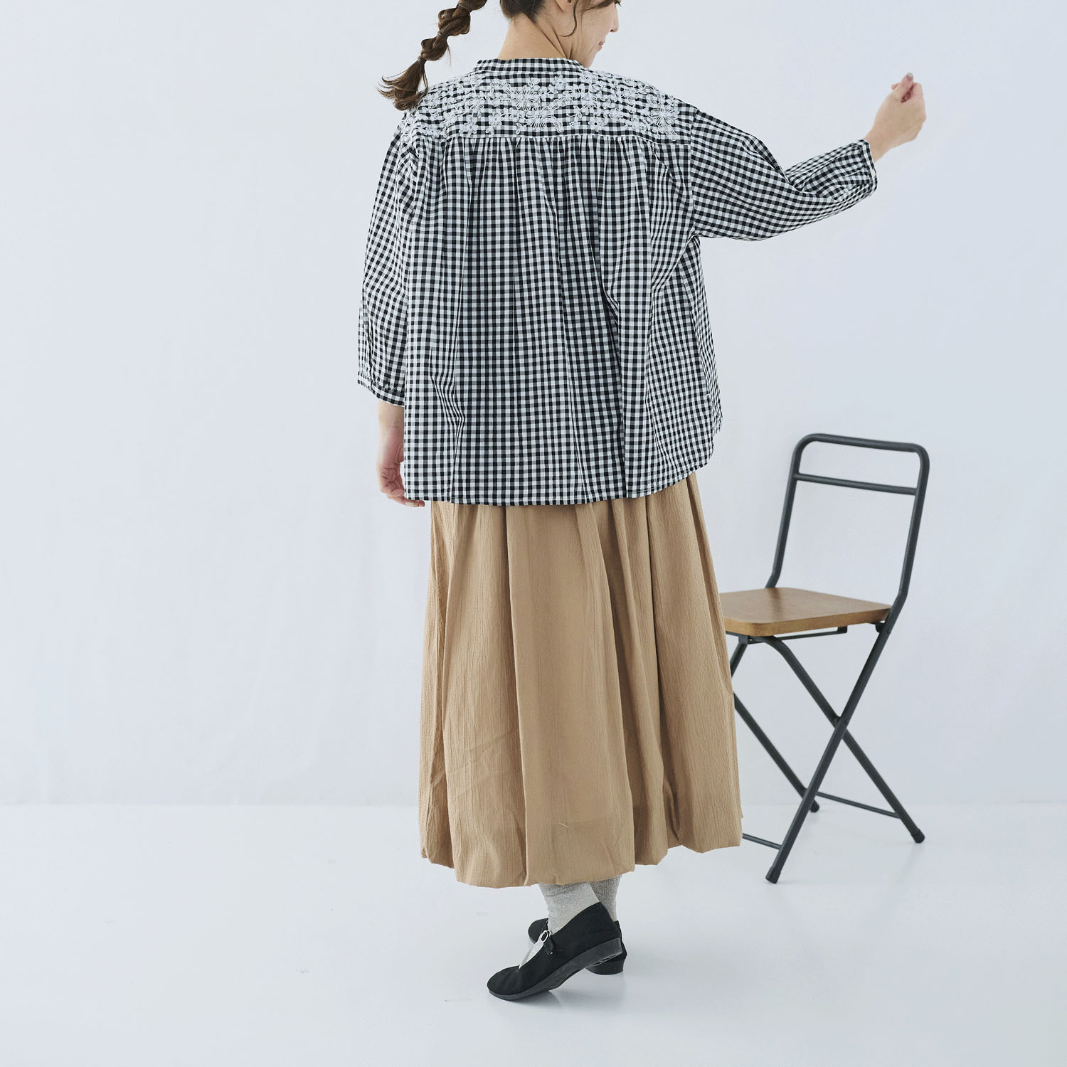 cloudnine ノンノ 先染めコットン柄 ヨーク刺繍ブラウス - 画像11