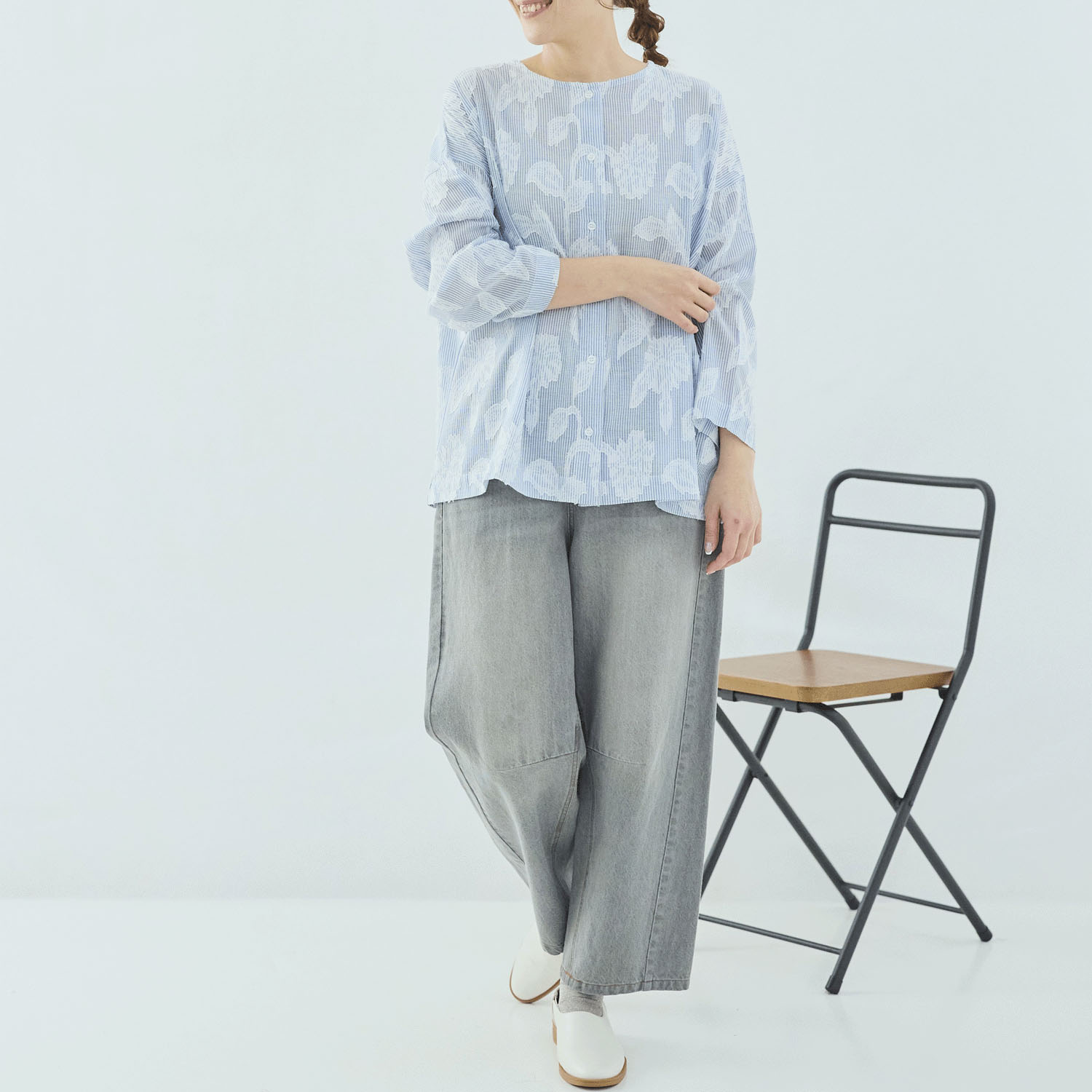 cloudnine 花柄ジャカードが映える コットンストライプブラウス - 画像14