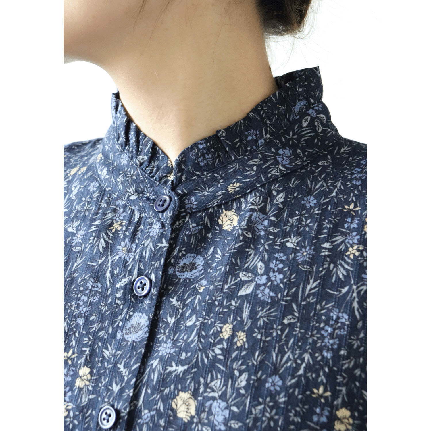 cloudnine レーヨン／綿 ドビーストライプ花柄ドルマン7分袖 ブラウス - 画像11