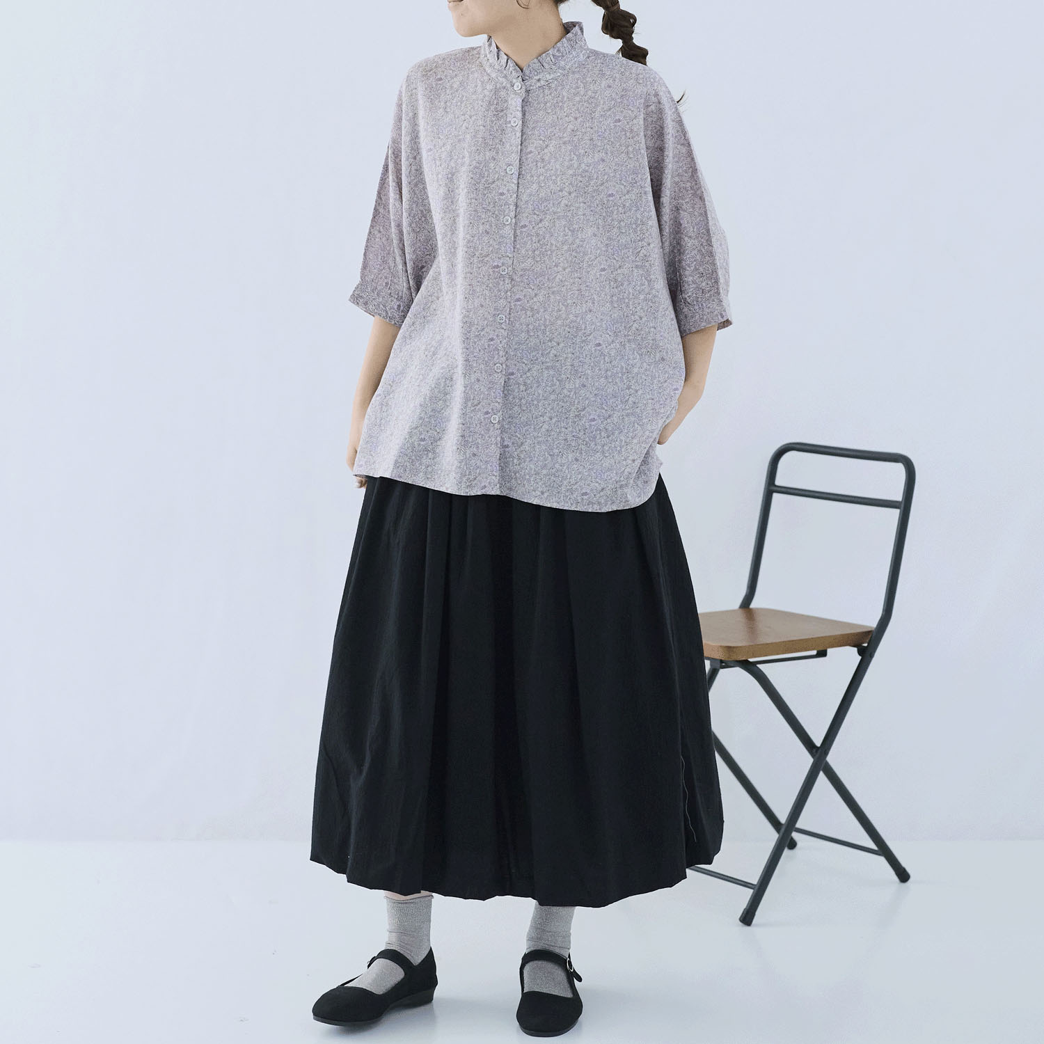 cloudnine レーヨン／綿 ドビーストライプ花柄ドルマン7分袖 ブラウス - 画像12