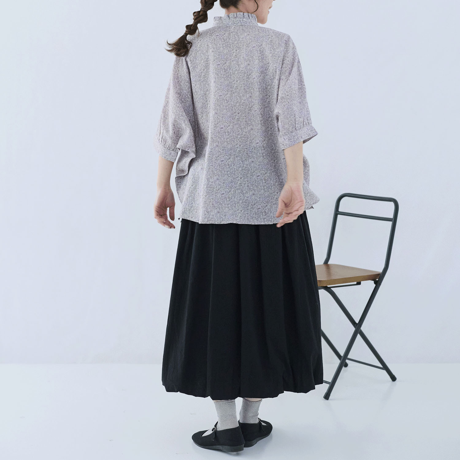 cloudnine レーヨン／綿 ドビーストライプ花柄ドルマン7分袖 ブラウス - 画像13