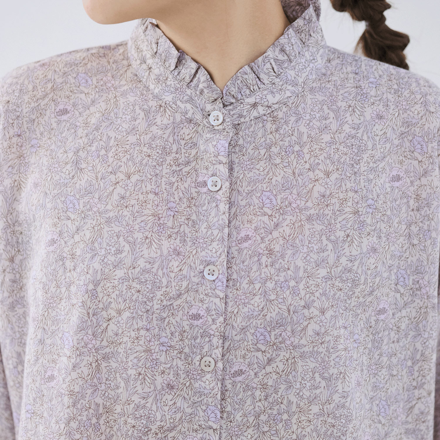 cloudnine レーヨン／綿 ドビーストライプ花柄ドルマン7分袖 ブラウス - 画像15