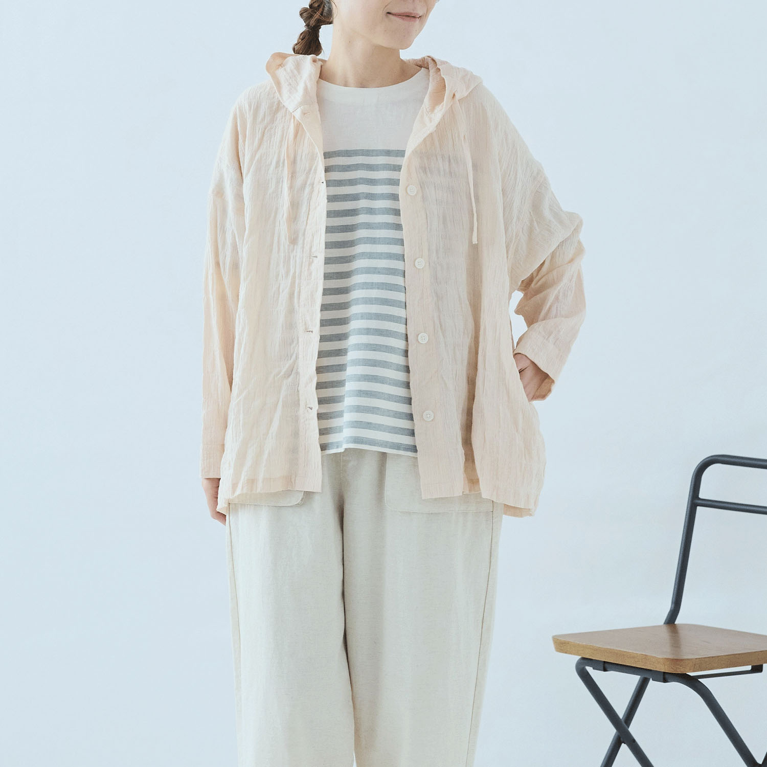 cloudnine 先染めC／Pu布帛無地フード付きアウター