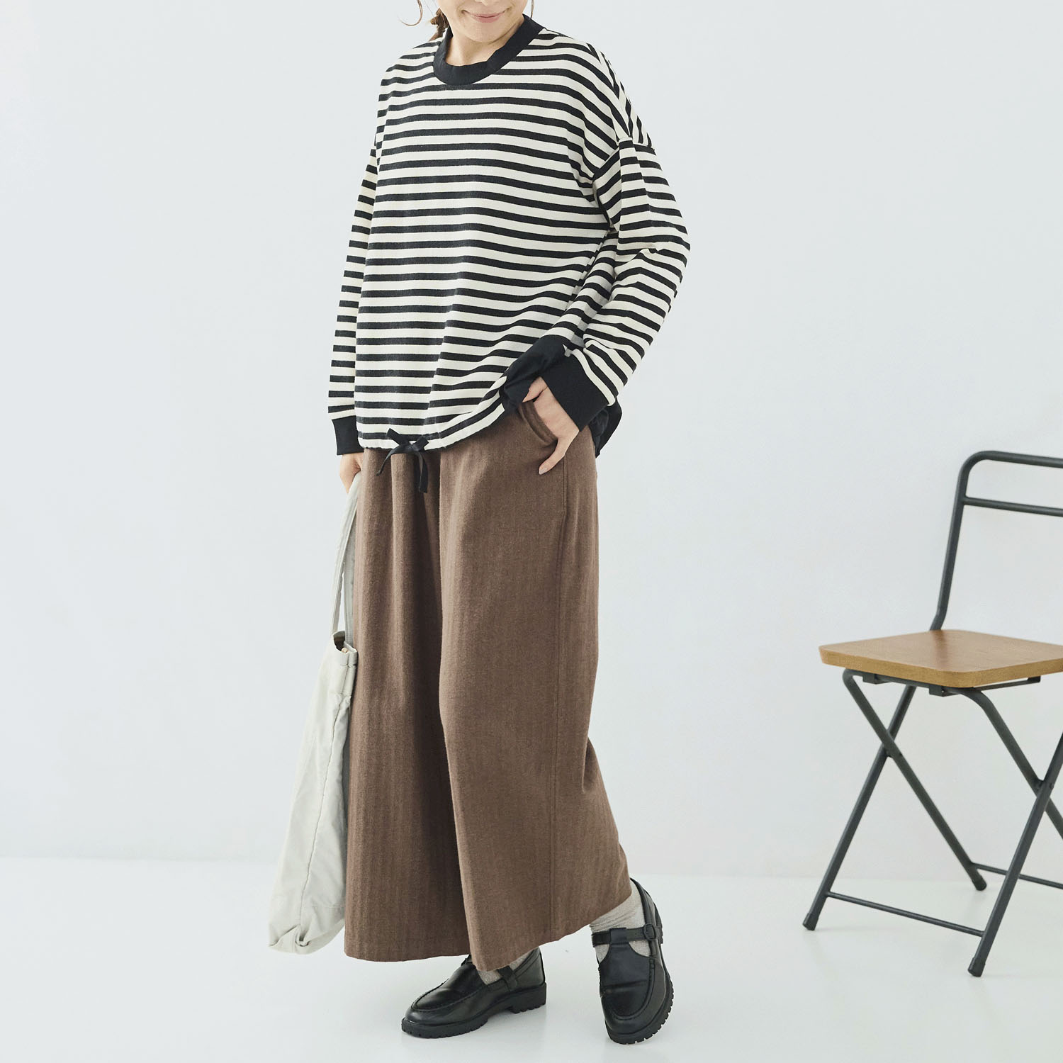 cloudnine ノンノ 裏毛先染めボーダー＋布帛無地＋リブモックネックカットソープルオーバー - 画像3