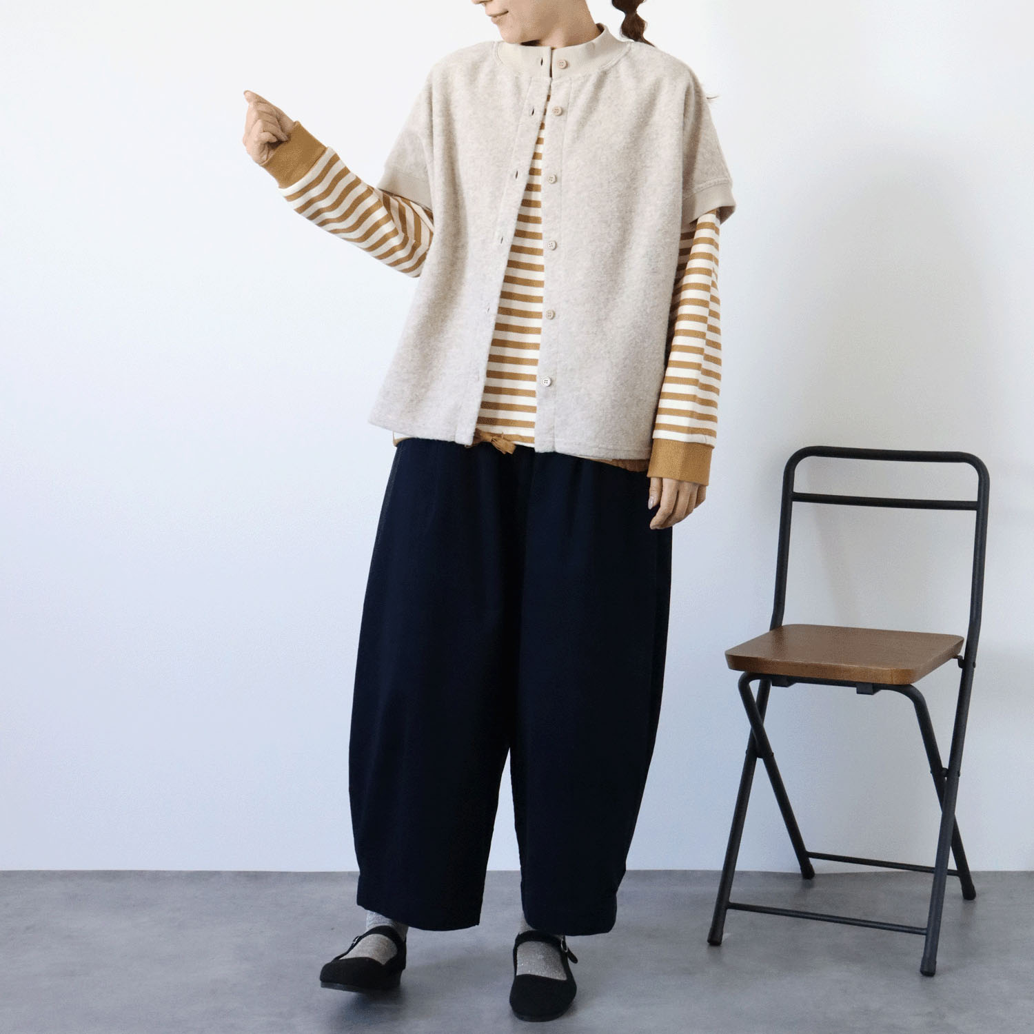 cloudnine ノンノ 裏毛先染めボーダー＋布帛無地＋リブモックネックカットソープルオーバー - 画像7