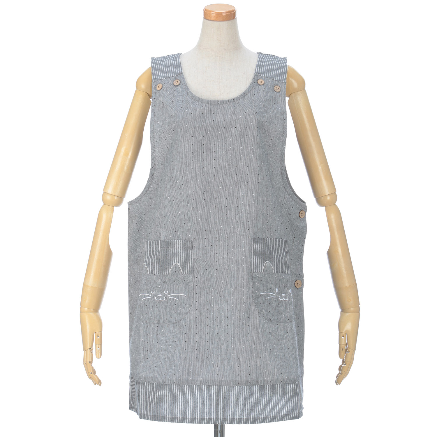 【大きいサイズ】猫ポケット 先染めドットドビーエプロン - 画像2