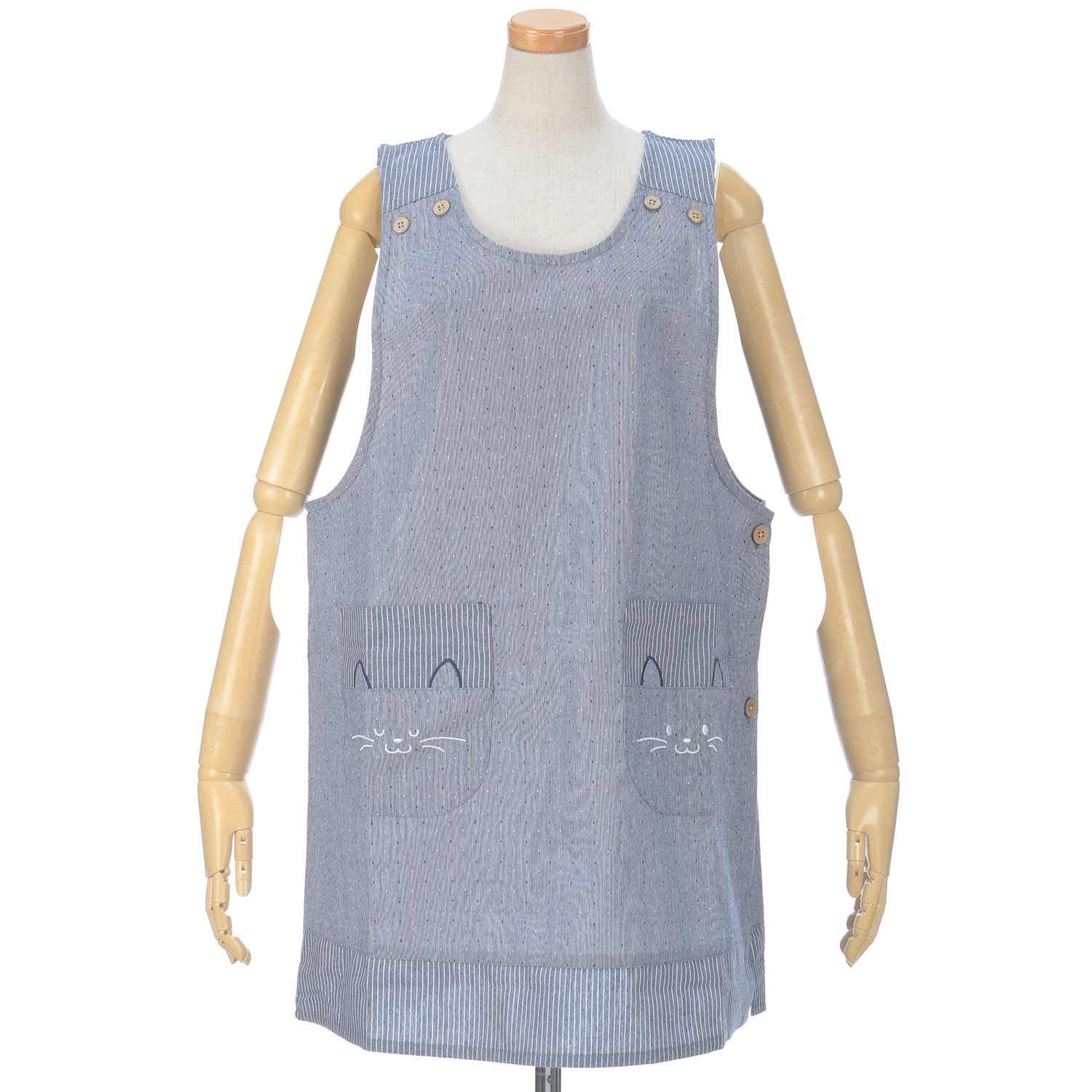 【大きいサイズ】猫ポケット 先染めドットドビーエプロン - 画像3