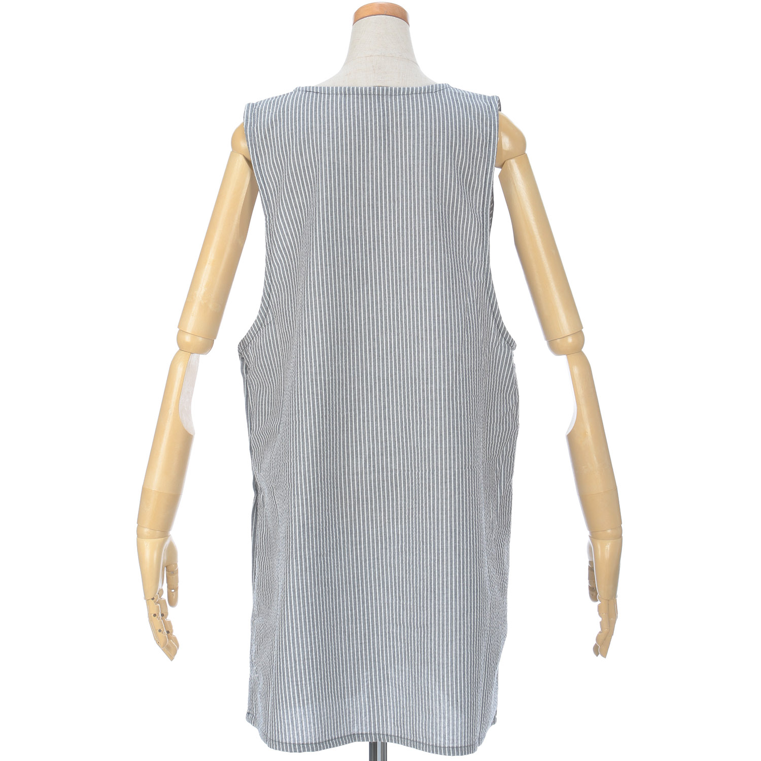 先染めストライプ猫ポケットエプロン - 画像4