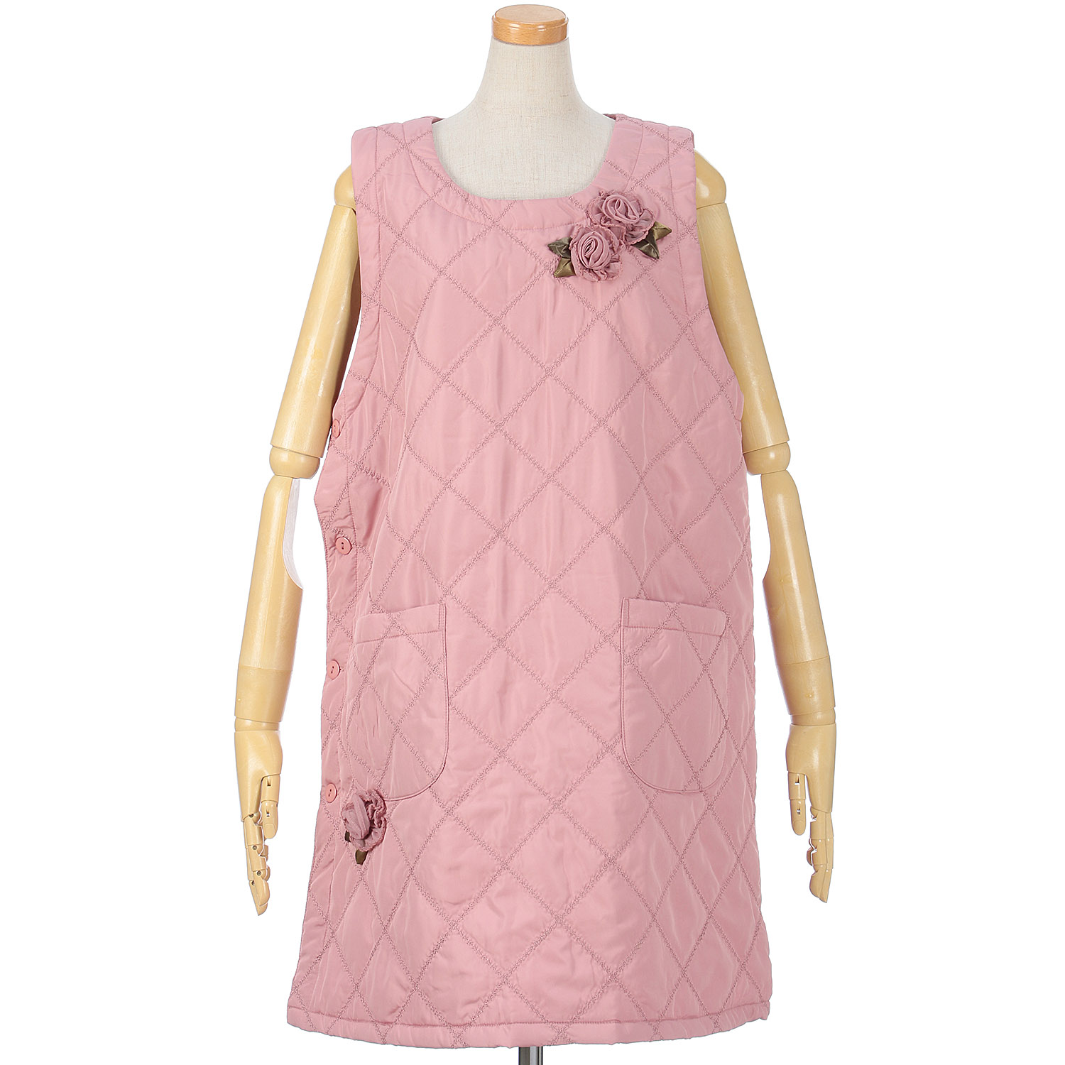 中綿キルト花モチーフ脇ボタンエプロン