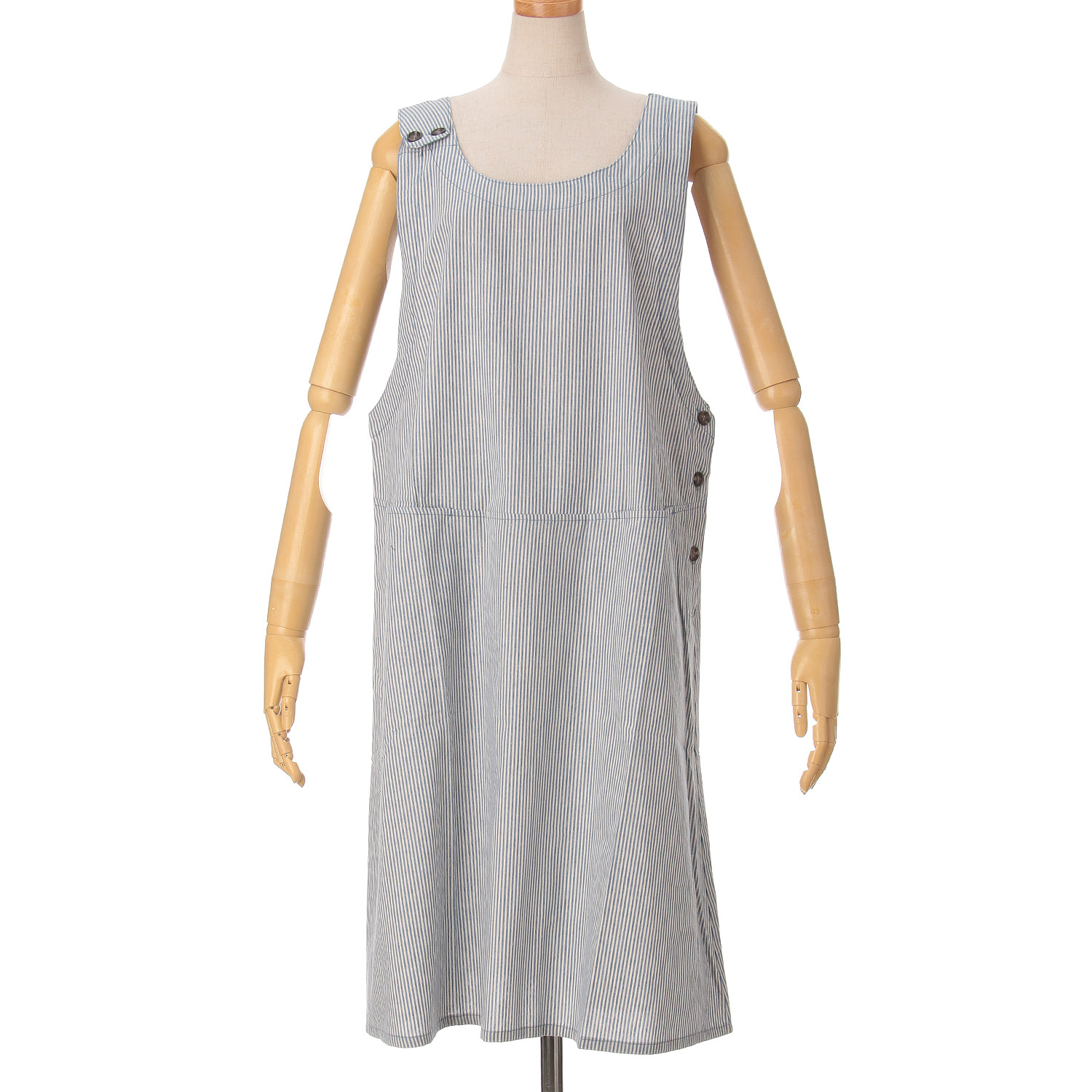 ストライプ肩釦エプロン - 画像4