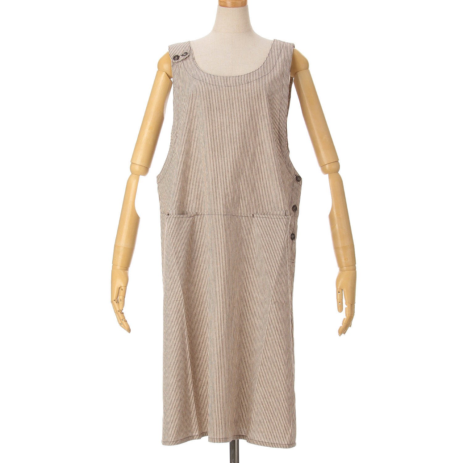 ストライプ肩釦エプロン - 画像1