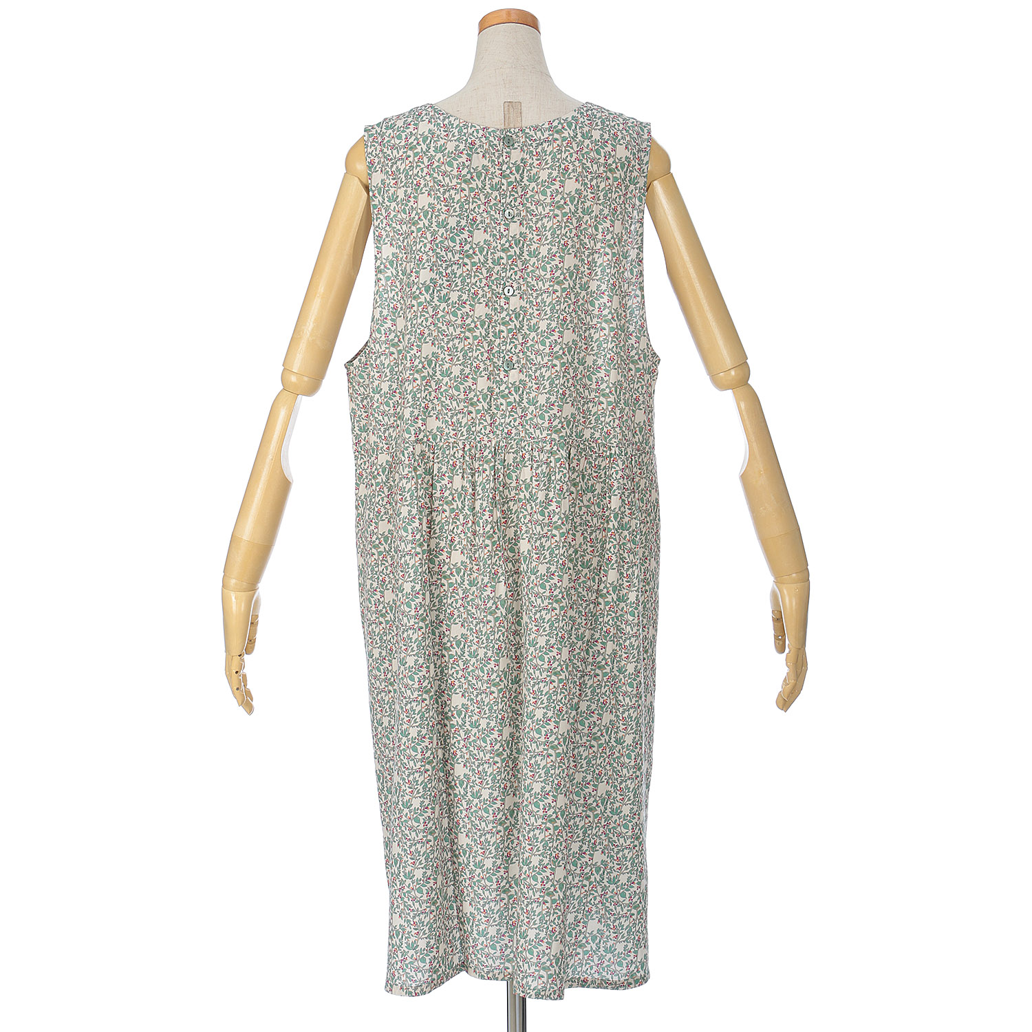 レーヨン花柄Vネックエプロンドレス - 画像2