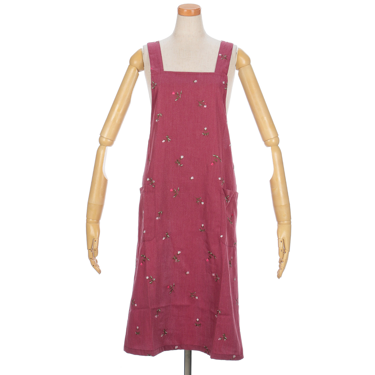 花柄総刺繍X型エプロン
