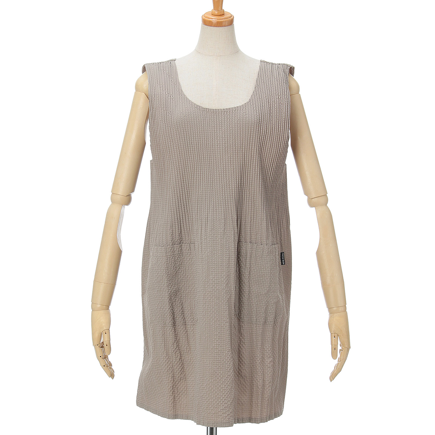 おうち美人 ふくれ織りプリーツショート無地エプロン - 画像2