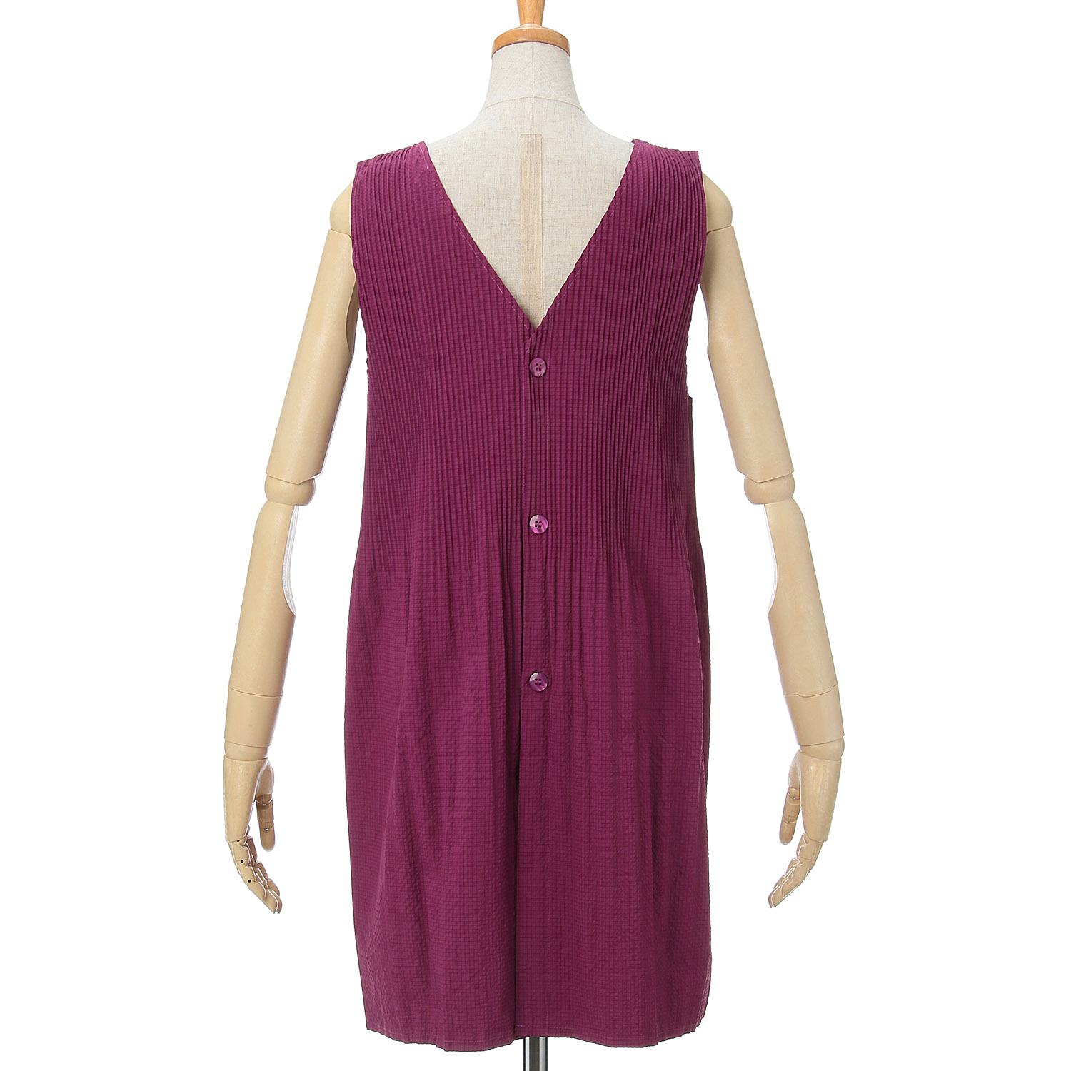 おうち美人 ふくれ織りプリーツショート無地エプロン - 画像4