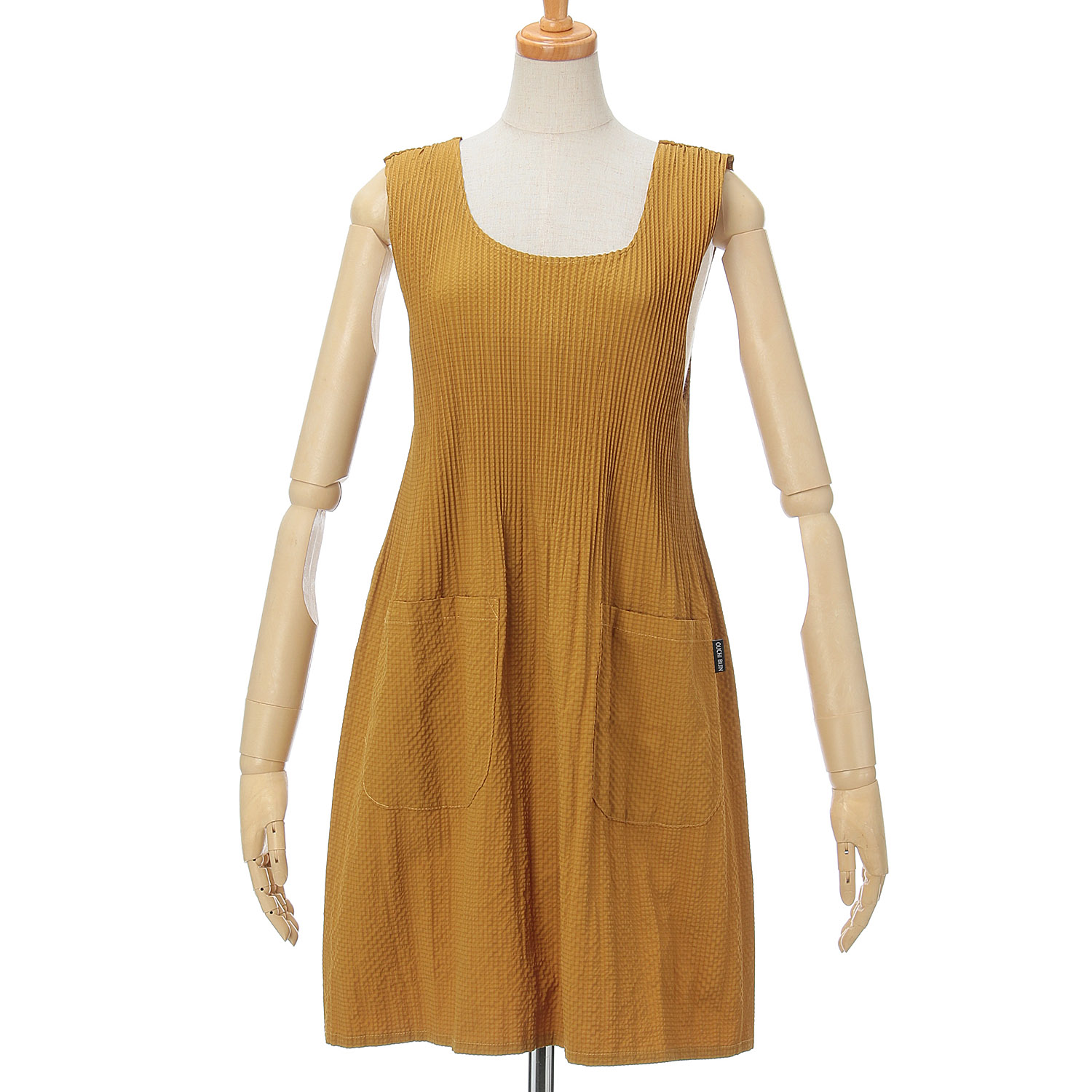 おうち美人 ふくれ織りプリーツショート無地エプロン - 画像5