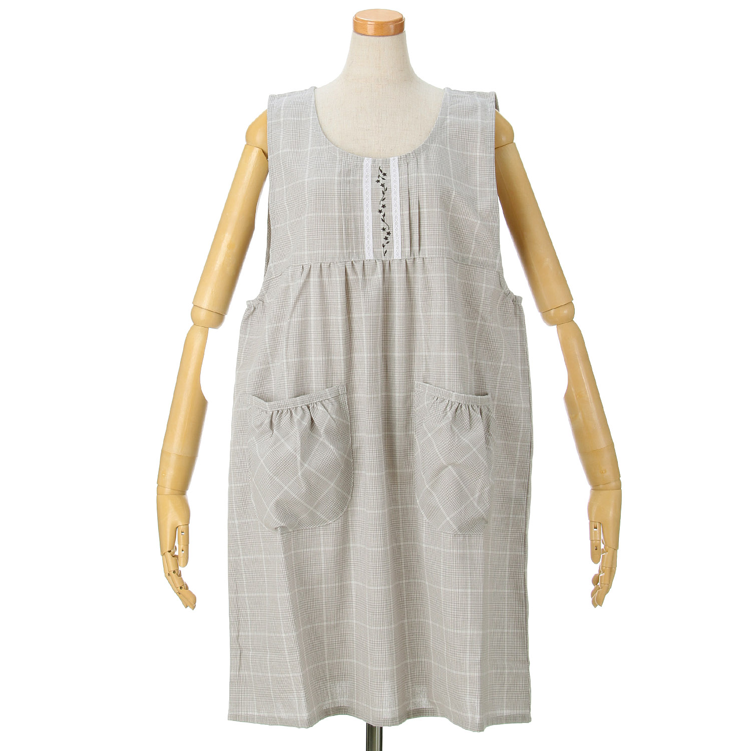 ECRU 先染め胸元レース刺繍エプロン - 画像2