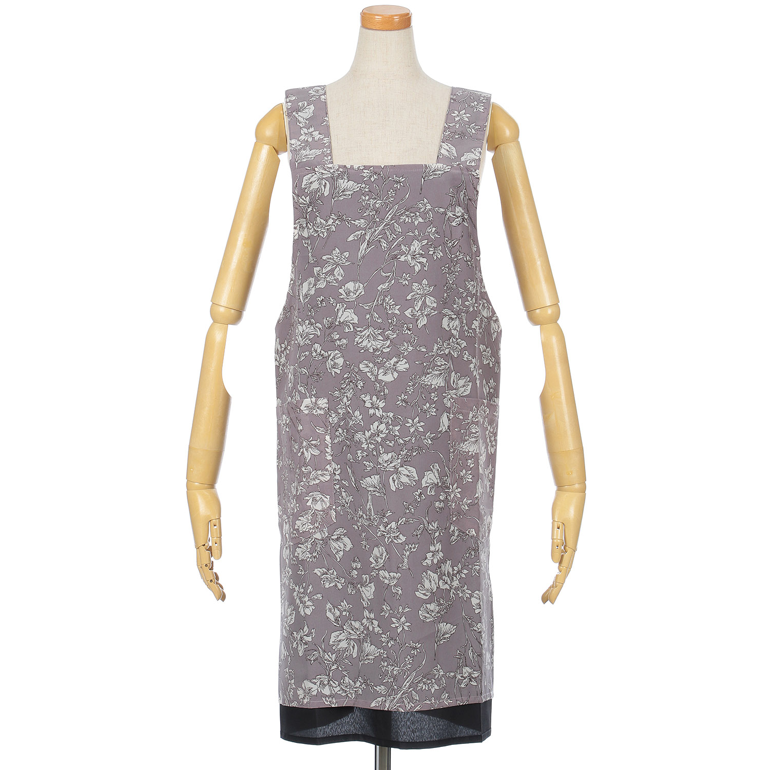 コシボチリメン単色花柄リバーシブルエプロン - 画像1