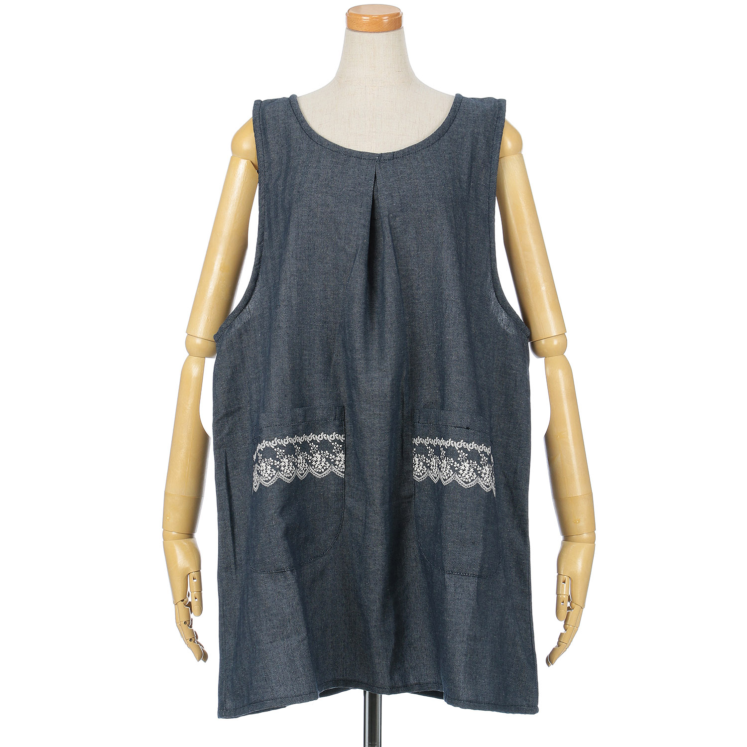 バック釦デニム風エプロン