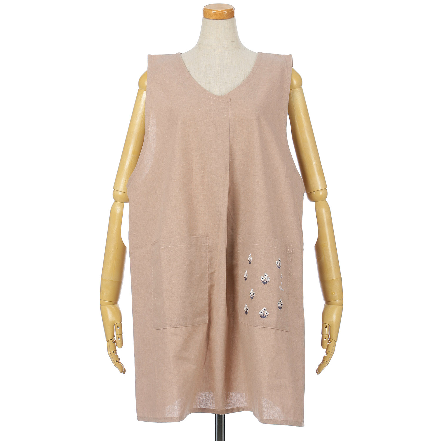 【大きいサイズ】サイド釦フェミニン刺繍大寸エプロン