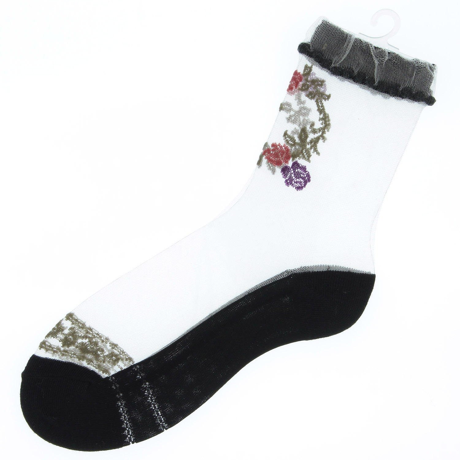 シースルーソックス 口ゴムレース調バラ - 画像3