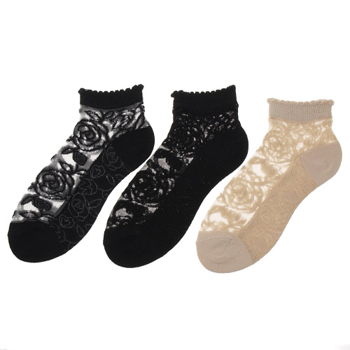 大人気★シースルーソックス 薔薇柄 ショート丈