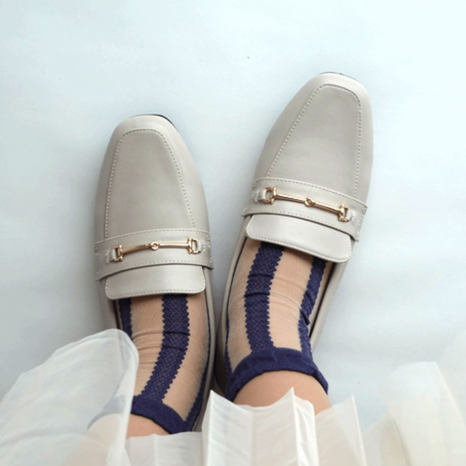 定番人気商品★シルク混 ストライプレース柄 シースルーソックス - 画像12