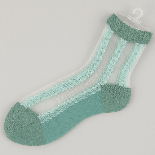 定番人気商品★シルク混 ストライプレース柄 シースルーソックス - 画像9