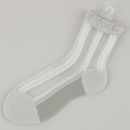 定番人気商品★シルク混 ストライプレース柄 シースルーソックス