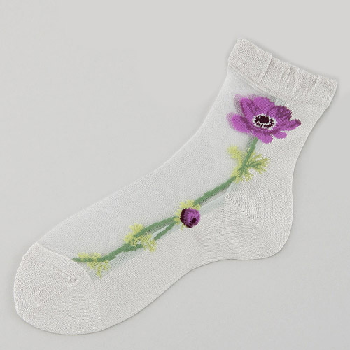 シースルーソックス シルク混 一輪アネモネ★26SS新色あり - 画像2