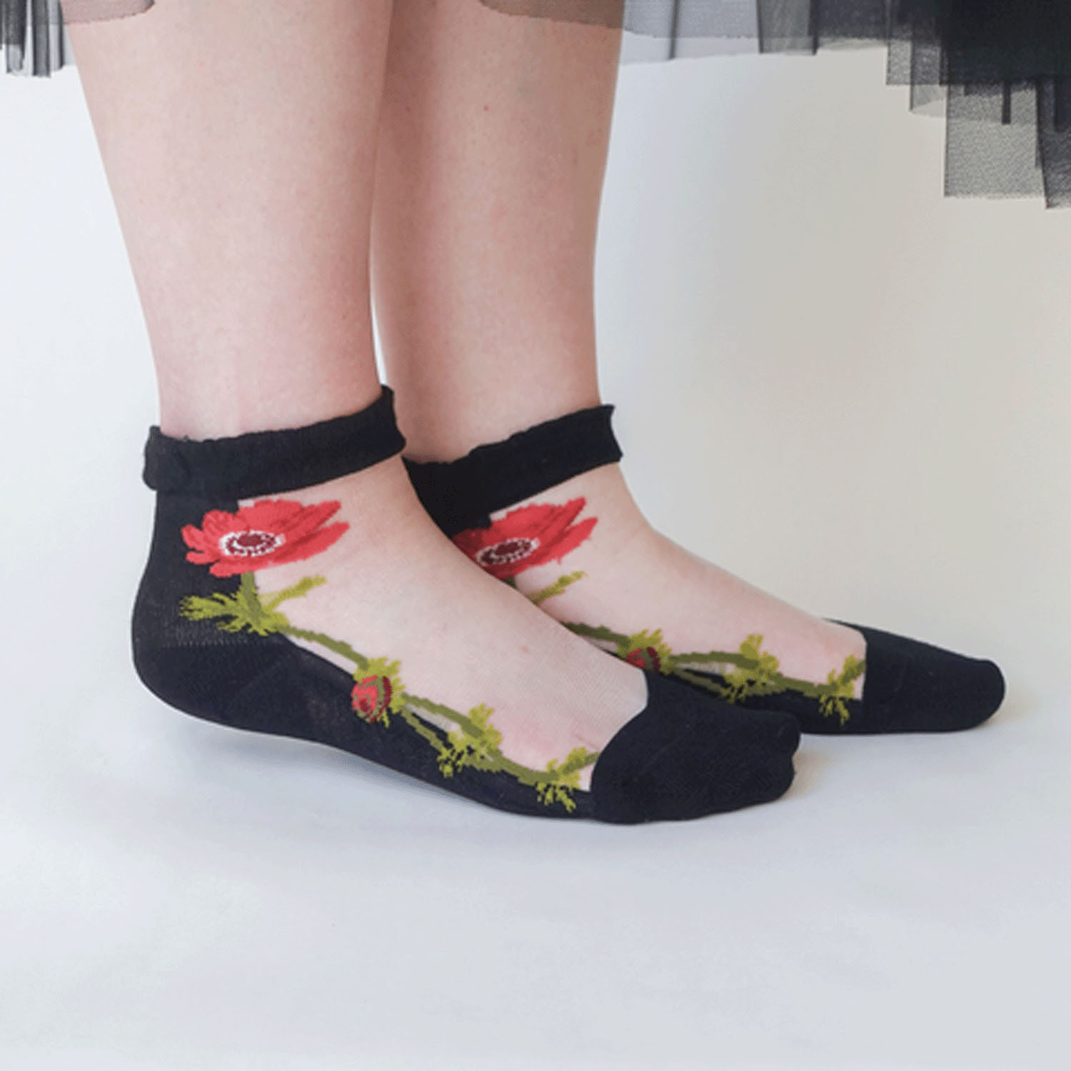 シースルーソックス シルク混 一輪アネモネ★26SS新色あり - 画像5