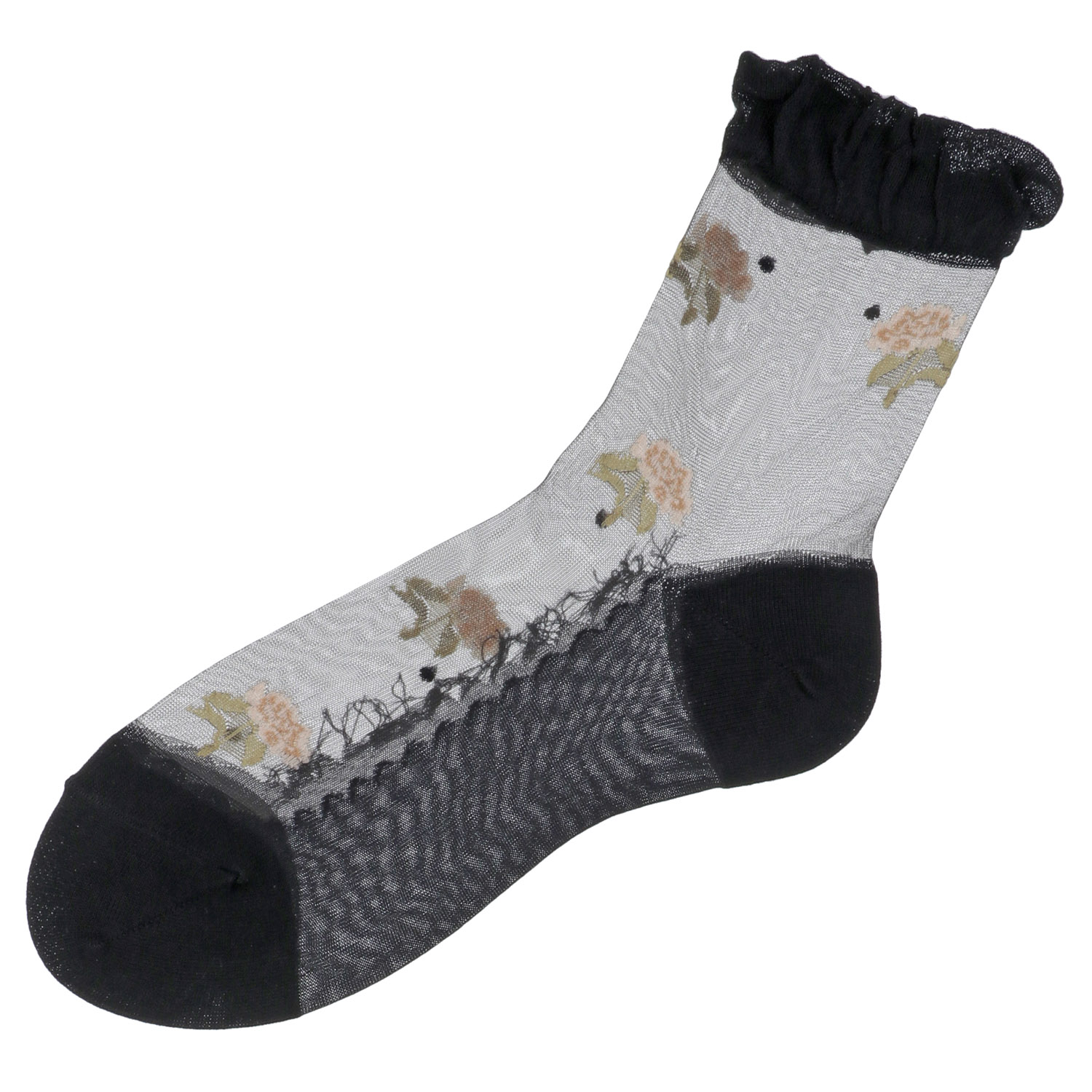 シースルーソックス ほんのきもち ハイゲージ シルク混 大花柄 - 画像4