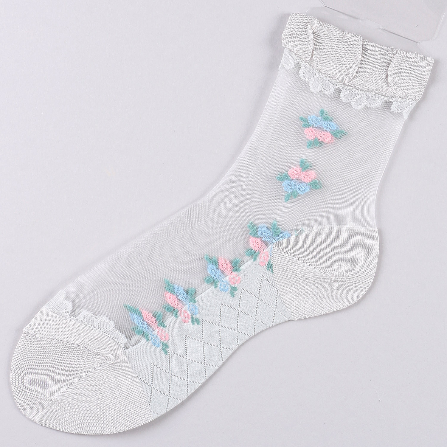 シースルーソックス ほんのきもち ハイゲージ シルク混 小バラ ライン - 画像2