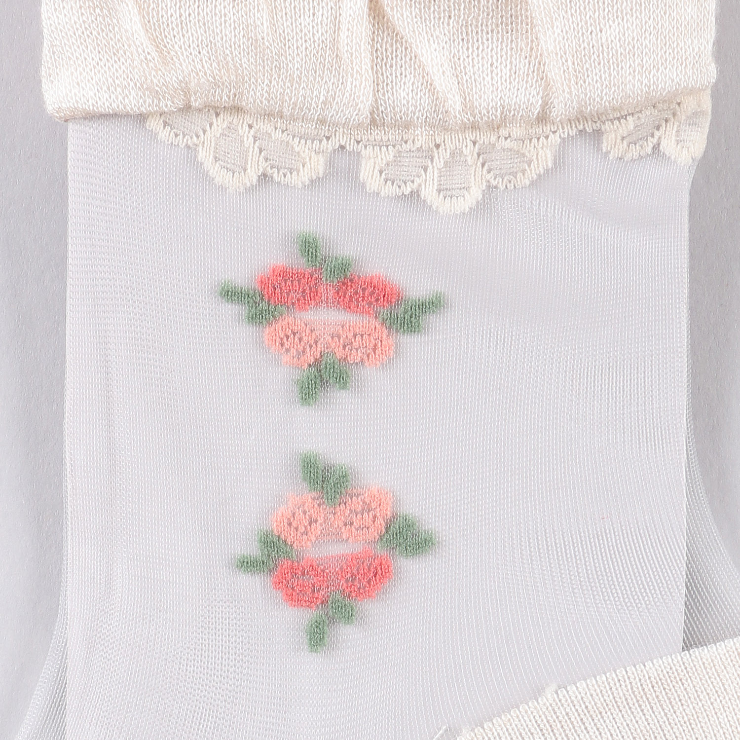 シースルーソックス ほんのきもち ハイゲージ シルク混 小バラ ライン - 画像6