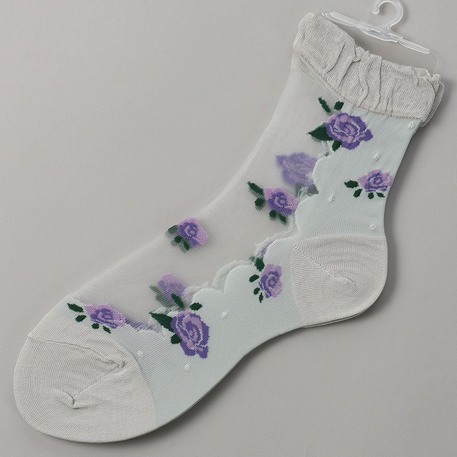 シースルーソックス ほんのきもち ハイゲージ シルク混 薔薇柄 - 画像2