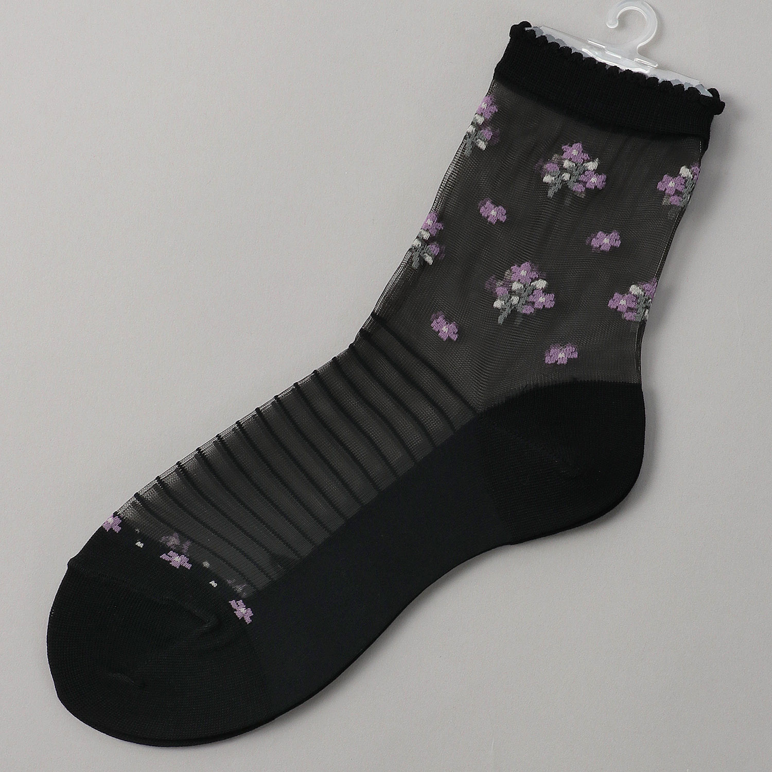 シースルーソックス ほんのきもち ハイゲージ シルク混 小花柄 - 画像3