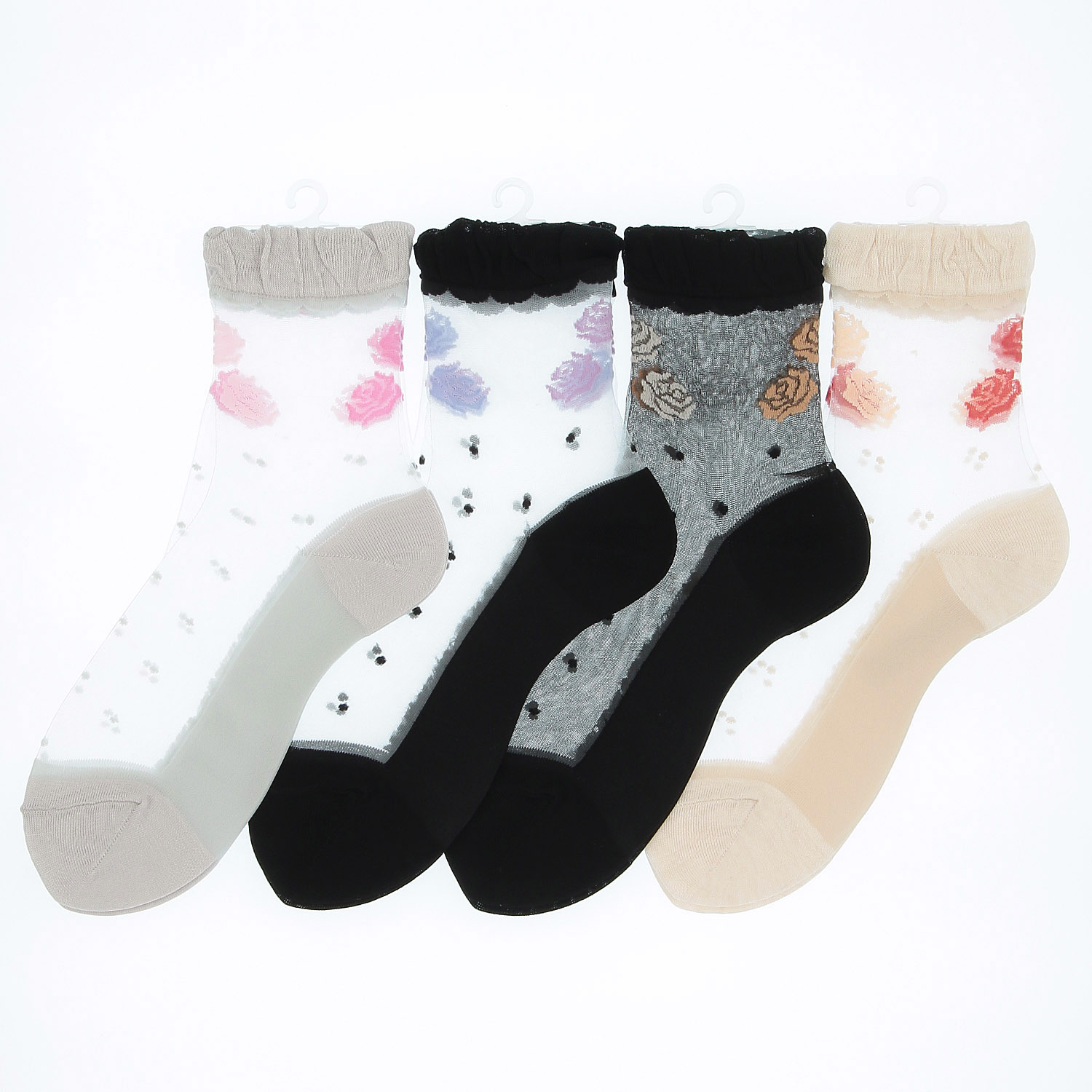 別注★シースルーソックス  ほんのきもち シルク混 ローズブーケ柄【在庫限り】