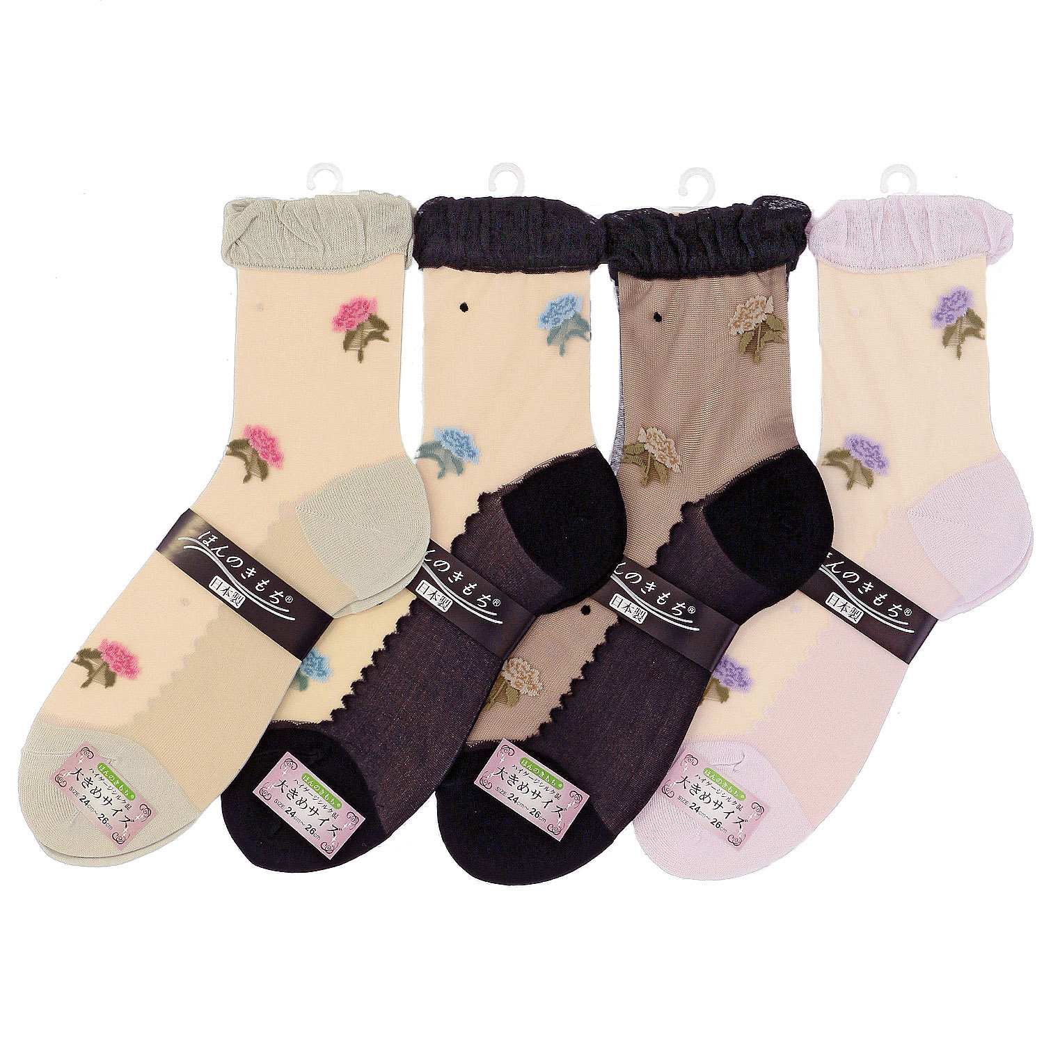 シースルーソックス≪大寸≫ ほんのきもち ハイゲージ シルク混 大花柄