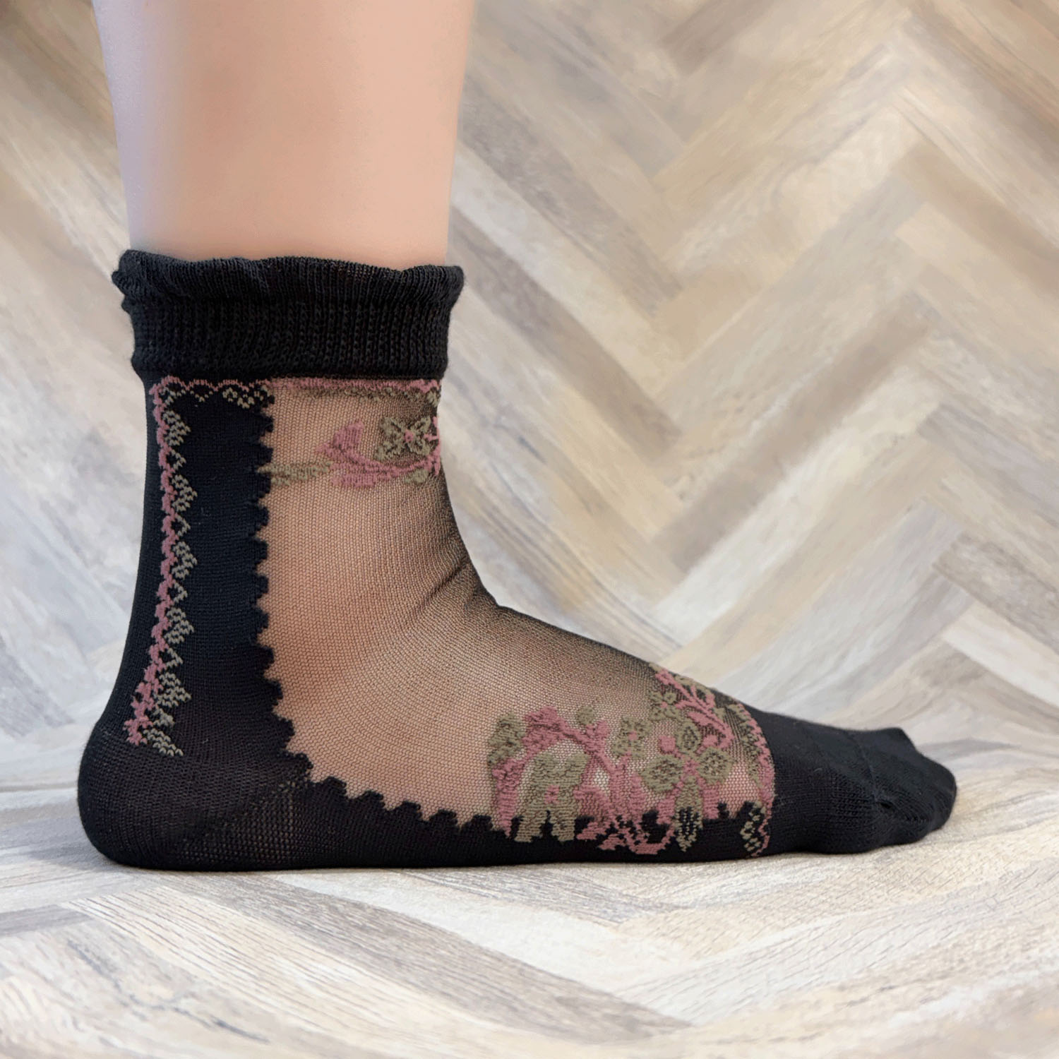 シースルーソックス  花と幾何 - 画像2