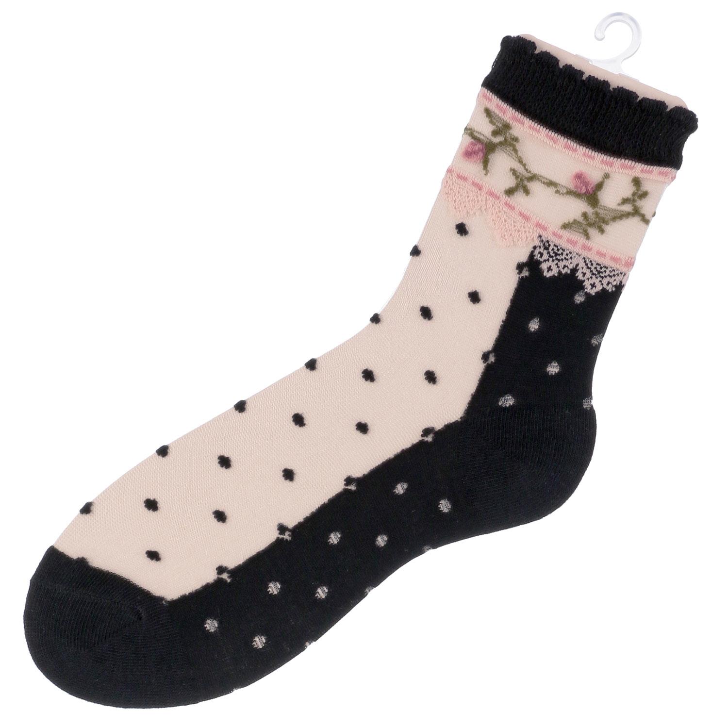 シースルーソックス 花レース水玉 - 画像5