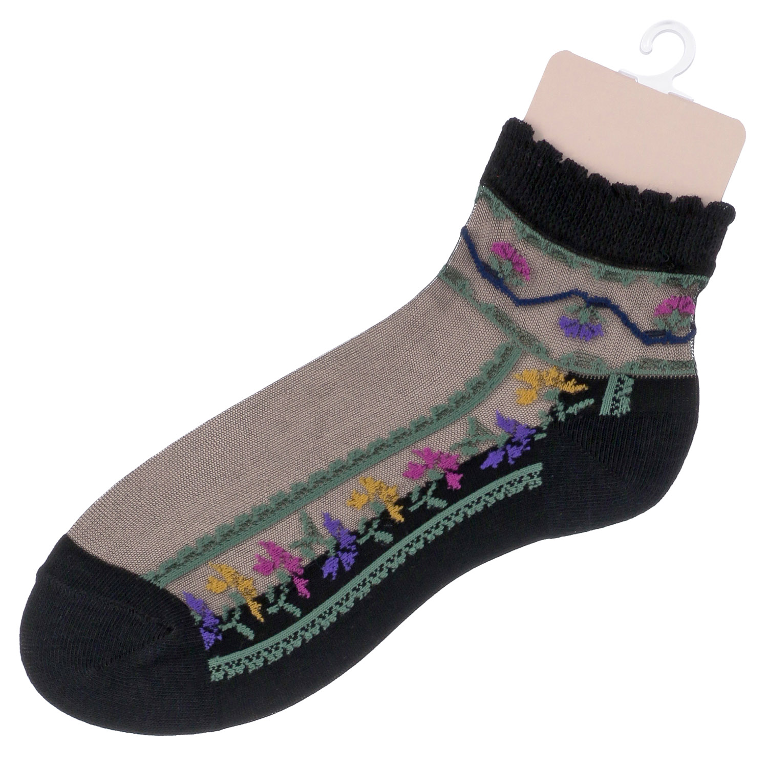 シースルーソックス ショート丈 カラフル花柄 - 画像5