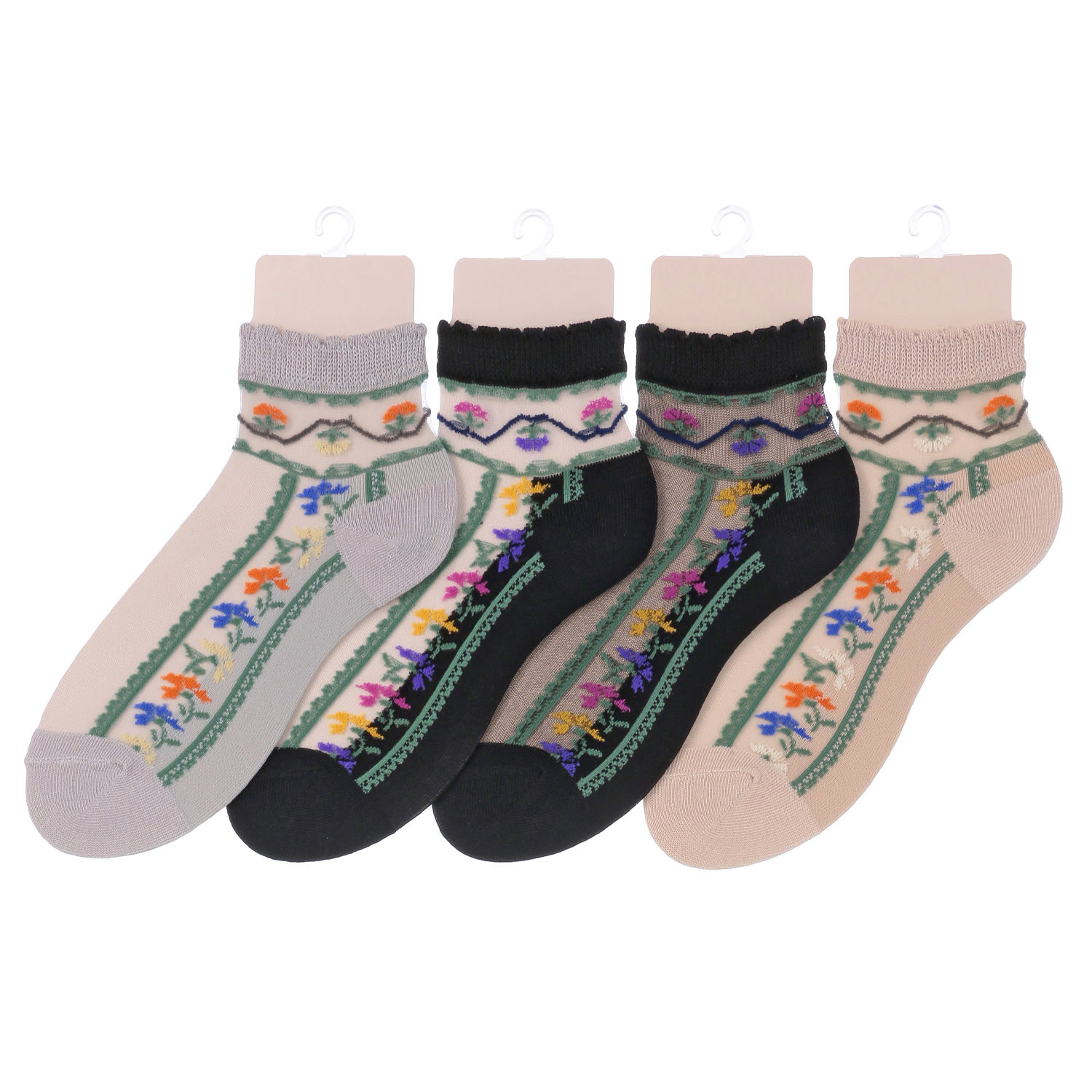 シースルーソックス ショート丈 カラフル花柄