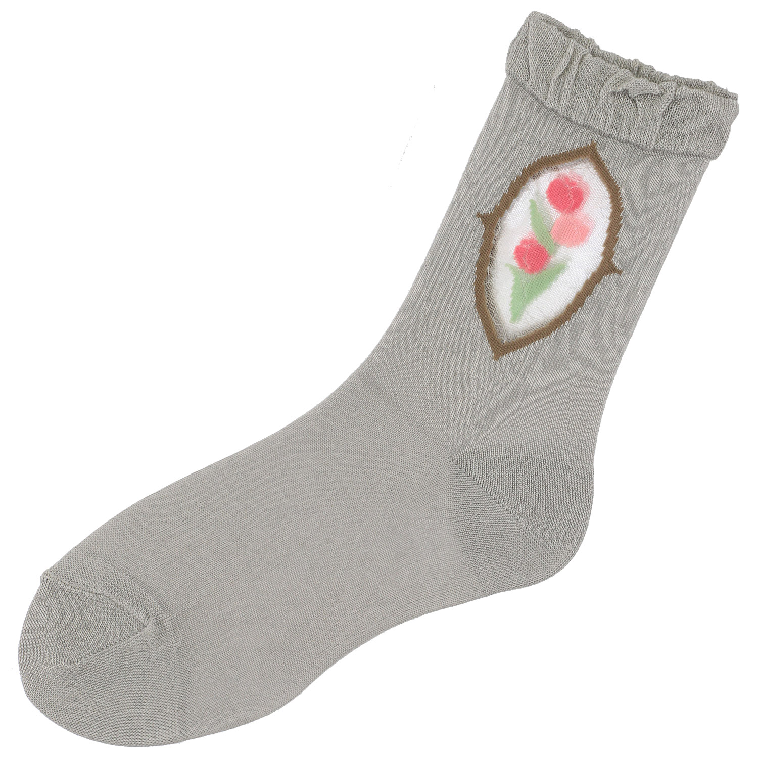 シースルーソックス 丈長  シルク混 くりぬき チューリップ柄