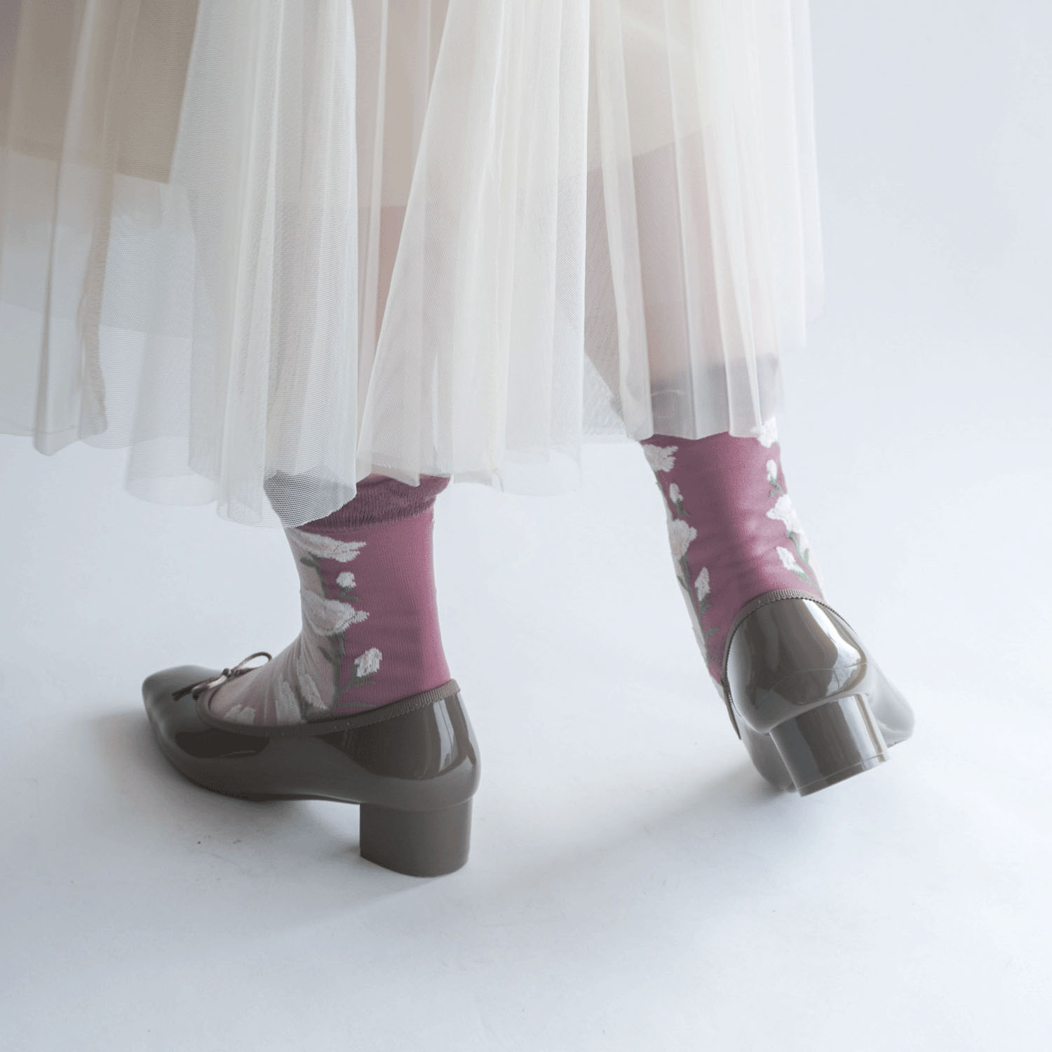 シースルーソックス 丈長  花柄（タチアオイ） - 画像12